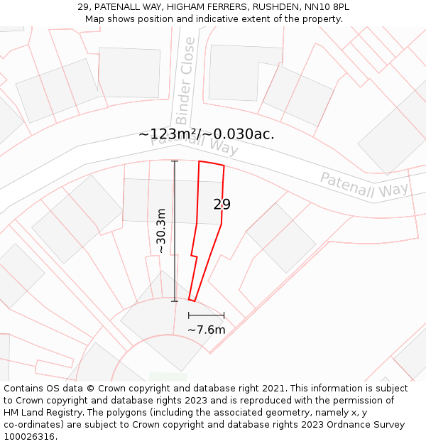 29, PATENALL WAY, HIGHAM FERRERS, RUSHDEN, NN10 8PL: Plot and title map