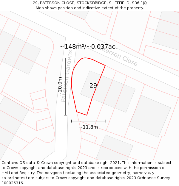 29, PATERSON CLOSE, STOCKSBRIDGE, SHEFFIELD, S36 1JQ: Plot and title map