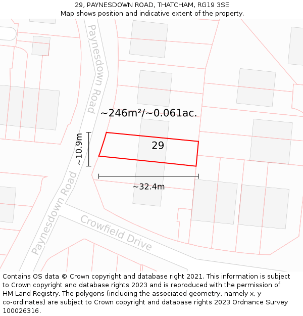 29, PAYNESDOWN ROAD, THATCHAM, RG19 3SE: Plot and title map