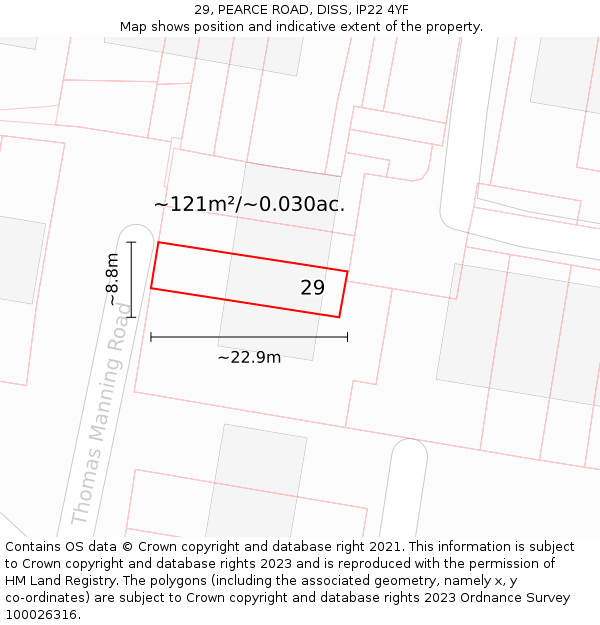 29, PEARCE ROAD, DISS, IP22 4YF: Plot and title map