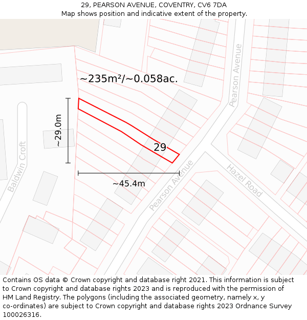 29, PEARSON AVENUE, COVENTRY, CV6 7DA: Plot and title map
