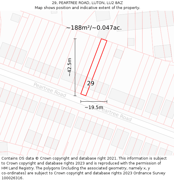 29, PEARTREE ROAD, LUTON, LU2 8AZ: Plot and title map