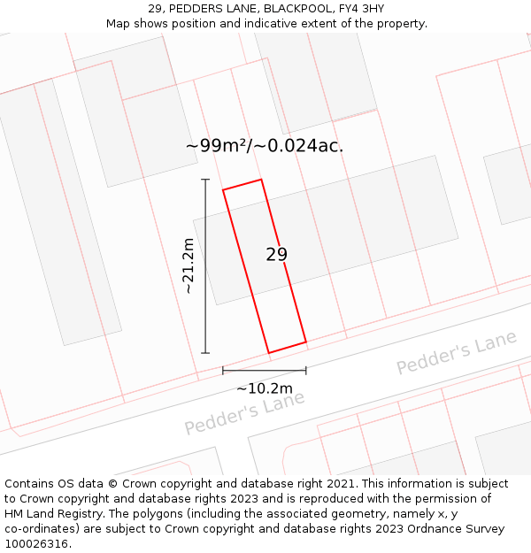 29, PEDDERS LANE, BLACKPOOL, FY4 3HY: Plot and title map