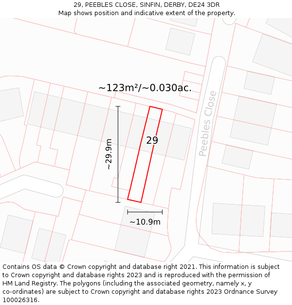 29, PEEBLES CLOSE, SINFIN, DERBY, DE24 3DR: Plot and title map