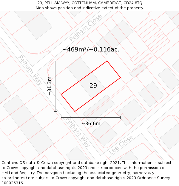 29, PELHAM WAY, COTTENHAM, CAMBRIDGE, CB24 8TQ: Plot and title map