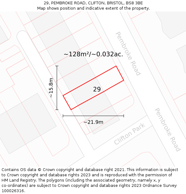 29, PEMBROKE ROAD, CLIFTON, BRISTOL, BS8 3BE: Plot and title map