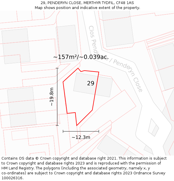 29, PENDERYN CLOSE, MERTHYR TYDFIL, CF48 1AS: Plot and title map