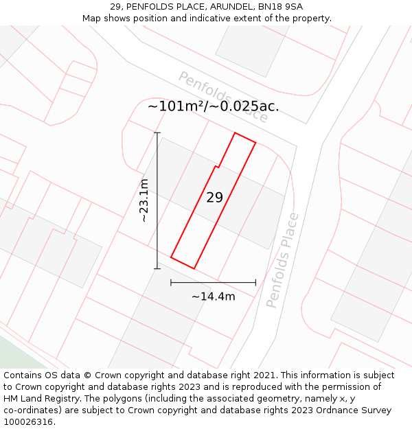 29, PENFOLDS PLACE, ARUNDEL, BN18 9SA: Plot and title map