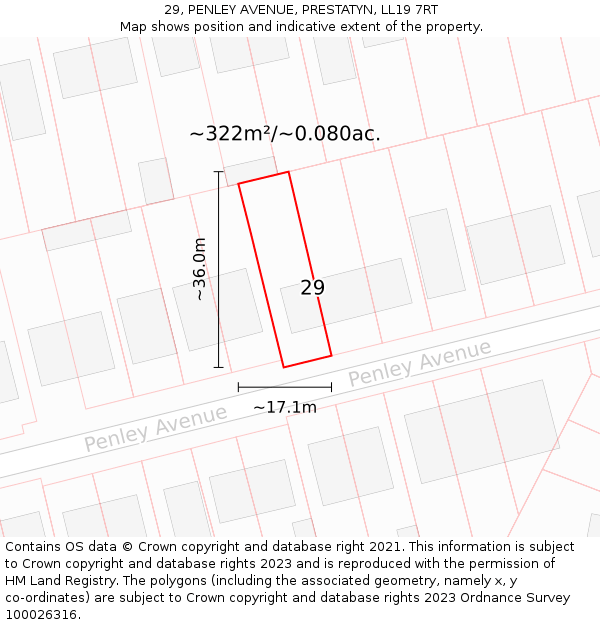 29, PENLEY AVENUE, PRESTATYN, LL19 7RT: Plot and title map