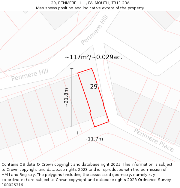 29, PENMERE HILL, FALMOUTH, TR11 2RA: Plot and title map