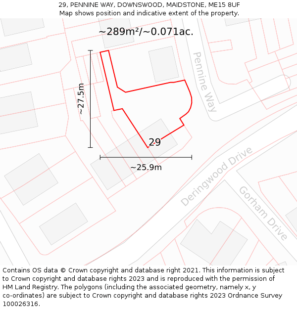29, PENNINE WAY, DOWNSWOOD, MAIDSTONE, ME15 8UF: Plot and title map