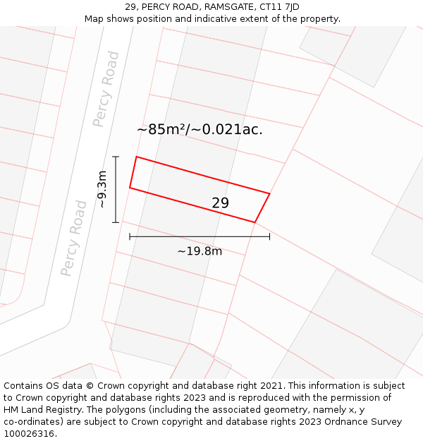 29, PERCY ROAD, RAMSGATE, CT11 7JD: Plot and title map