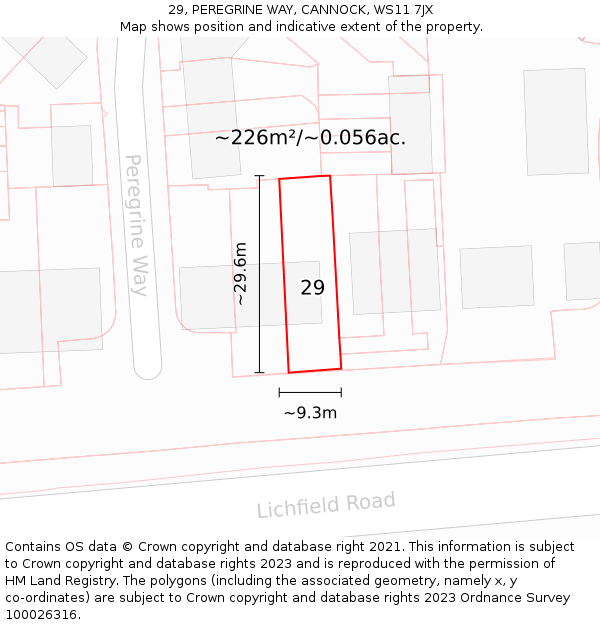 29, PEREGRINE WAY, CANNOCK, WS11 7JX: Plot and title map