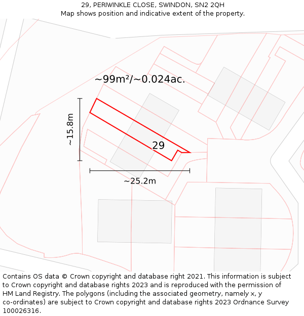 29, PERIWINKLE CLOSE, SWINDON, SN2 2QH: Plot and title map