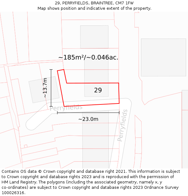 29, PERRYFIELDS, BRAINTREE, CM7 1FW: Plot and title map