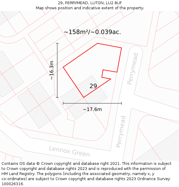 29, PERRYMEAD, LUTON, LU2 8UF: Plot and title map