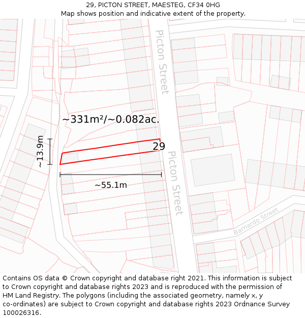 29, PICTON STREET, MAESTEG, CF34 0HG: Plot and title map