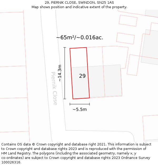 29, PIERNIK CLOSE, SWINDON, SN25 1AS: Plot and title map