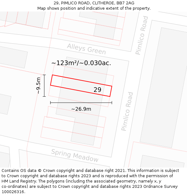 29, PIMLICO ROAD, CLITHEROE, BB7 2AG: Plot and title map