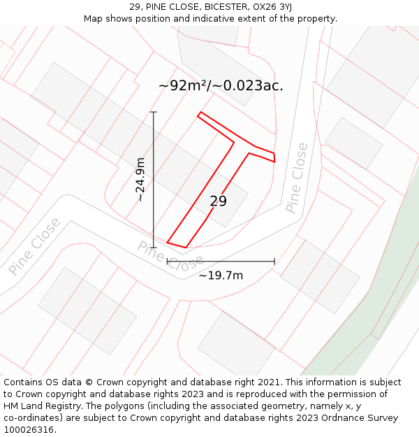 29, PINE CLOSE, BICESTER, OX26 3YJ: Plot and title map
