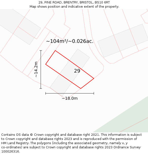 29, PINE ROAD, BRENTRY, BRISTOL, BS10 6RT: Plot and title map