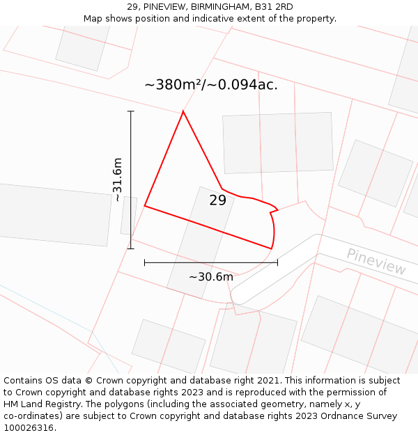 29, PINEVIEW, BIRMINGHAM, B31 2RD: Plot and title map