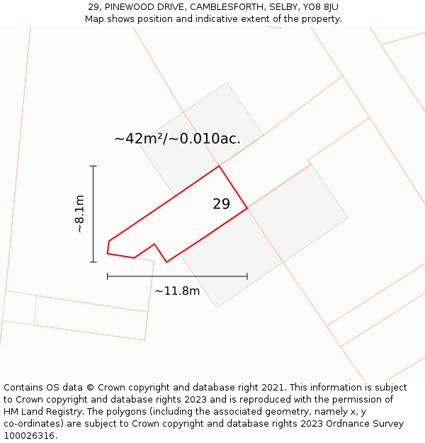 29, PINEWOOD DRIVE, CAMBLESFORTH, SELBY, YO8 8JU: Plot and title map