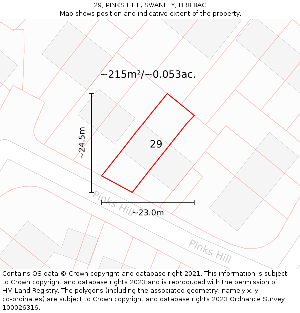 29, PINKS HILL, SWANLEY, BR8 8AG: Plot and title map