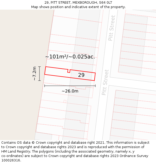 29, PITT STREET, MEXBOROUGH, S64 0LT: Plot and title map