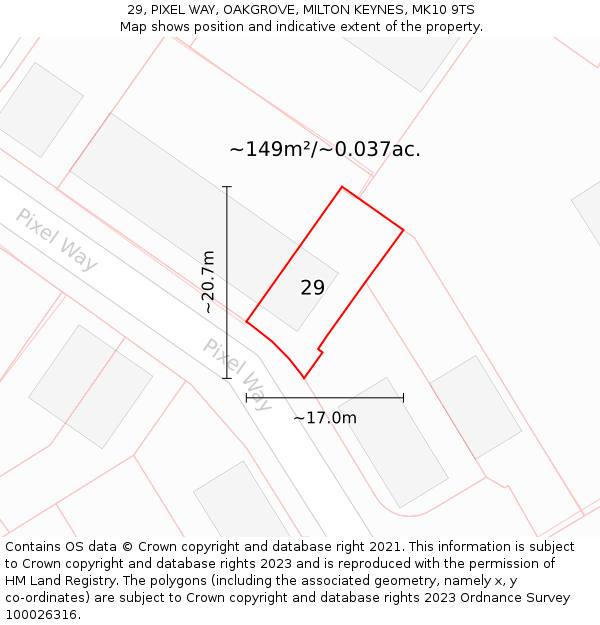29, PIXEL WAY, OAKGROVE, MILTON KEYNES, MK10 9TS: Plot and title map