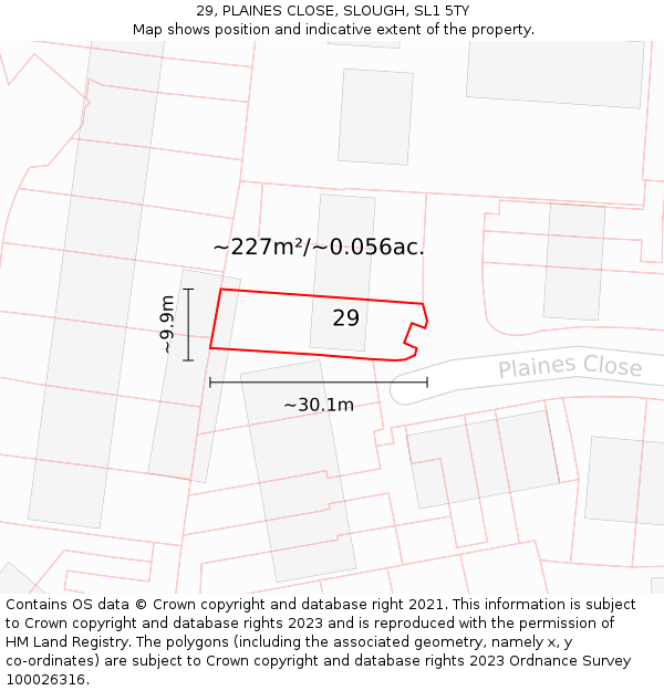 29, PLAINES CLOSE, SLOUGH, SL1 5TY: Plot and title map