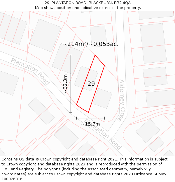 29, PLANTATION ROAD, BLACKBURN, BB2 4QA: Plot and title map