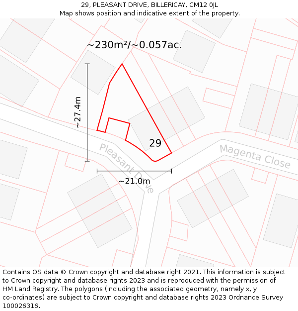 29, PLEASANT DRIVE, BILLERICAY, CM12 0JL: Plot and title map
