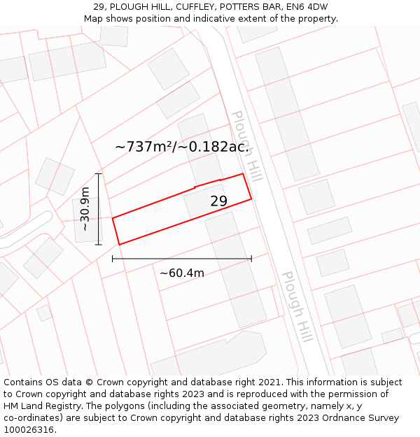 29, PLOUGH HILL, CUFFLEY, POTTERS BAR, EN6 4DW: Plot and title map
