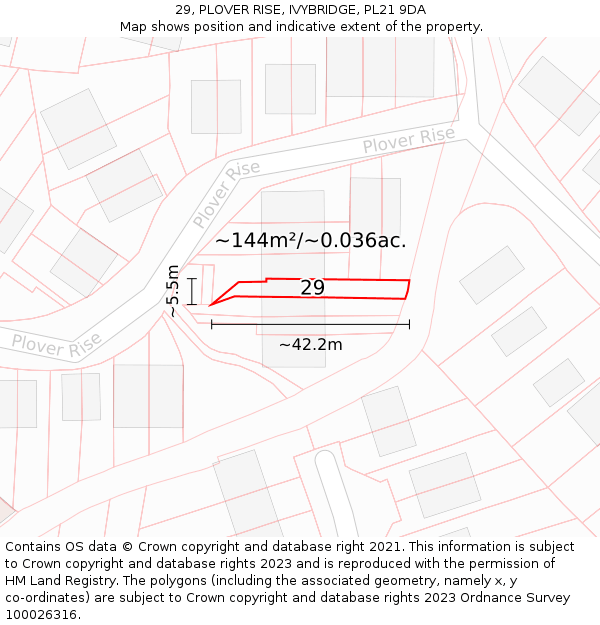 29, PLOVER RISE, IVYBRIDGE, PL21 9DA: Plot and title map