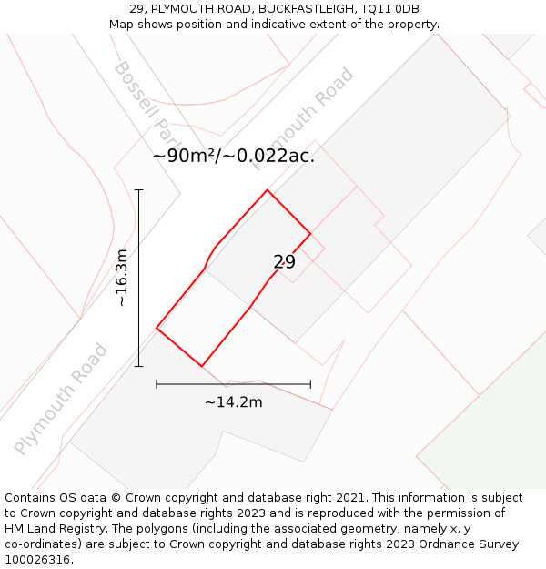 29, PLYMOUTH ROAD, BUCKFASTLEIGH, TQ11 0DB: Plot and title map