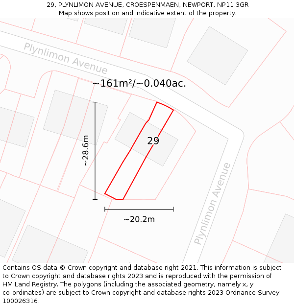 29, PLYNLIMON AVENUE, CROESPENMAEN, NEWPORT, NP11 3GR: Plot and title map