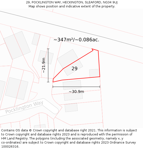 29, POCKLINGTON WAY, HECKINGTON, SLEAFORD, NG34 9UJ: Plot and title map