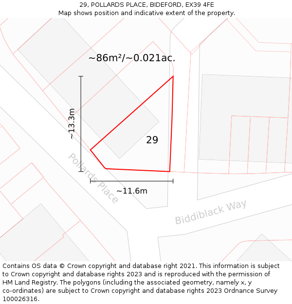 29, POLLARDS PLACE, BIDEFORD, EX39 4FE: Plot and title map