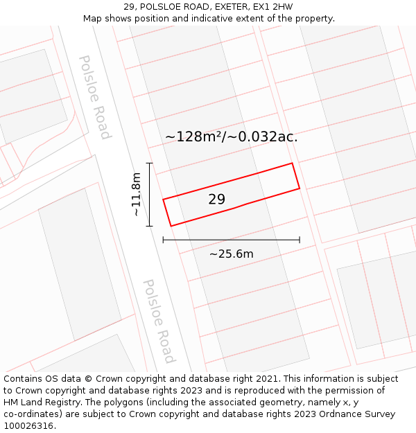 29, POLSLOE ROAD, EXETER, EX1 2HW: Plot and title map