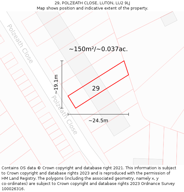 29, POLZEATH CLOSE, LUTON, LU2 9LJ: Plot and title map