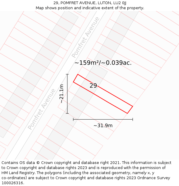 29, POMFRET AVENUE, LUTON, LU2 0JJ: Plot and title map