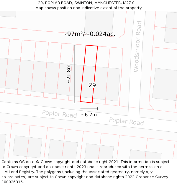 29, POPLAR ROAD, SWINTON, MANCHESTER, M27 0HL: Plot and title map
