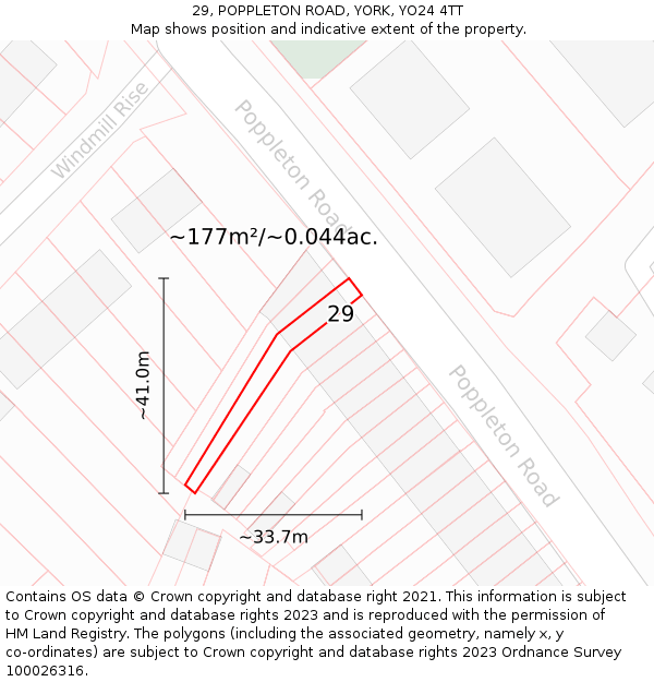 29, POPPLETON ROAD, YORK, YO24 4TT: Plot and title map