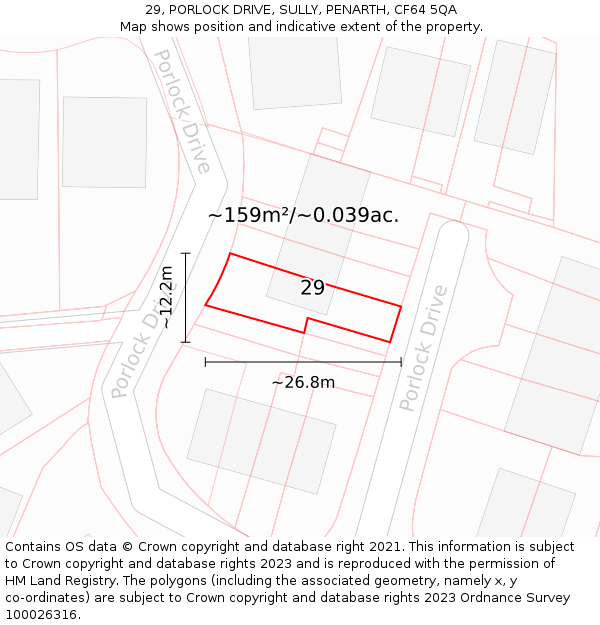 29, PORLOCK DRIVE, SULLY, PENARTH, CF64 5QA: Plot and title map
