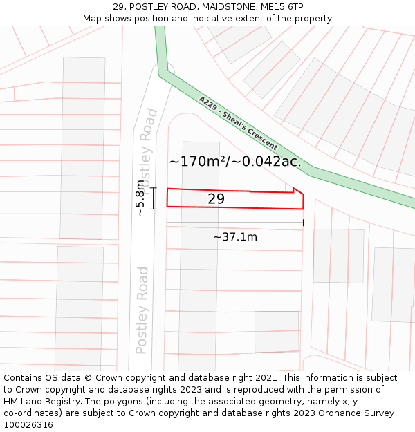 29, POSTLEY ROAD, MAIDSTONE, ME15 6TP: Plot and title map