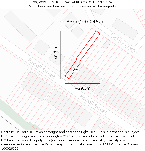 29, POWELL STREET, WOLVERHAMPTON, WV10 0BW: Plot and title map