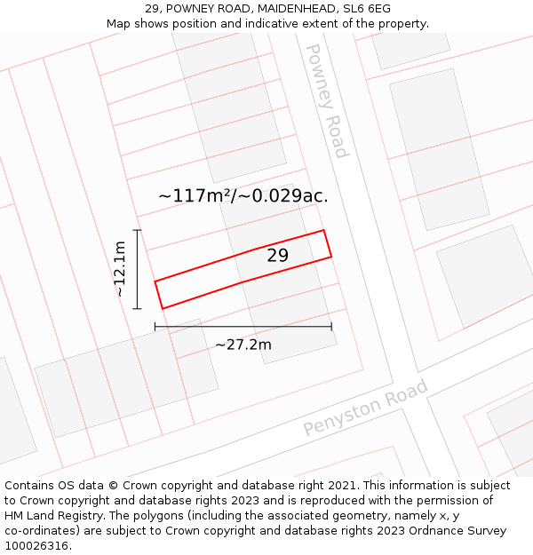 29, POWNEY ROAD, MAIDENHEAD, SL6 6EG: Plot and title map