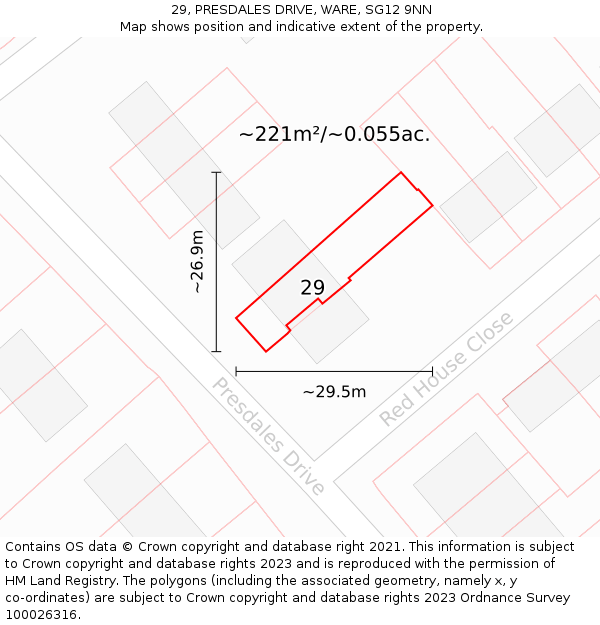 29, PRESDALES DRIVE, WARE, SG12 9NN: Plot and title map