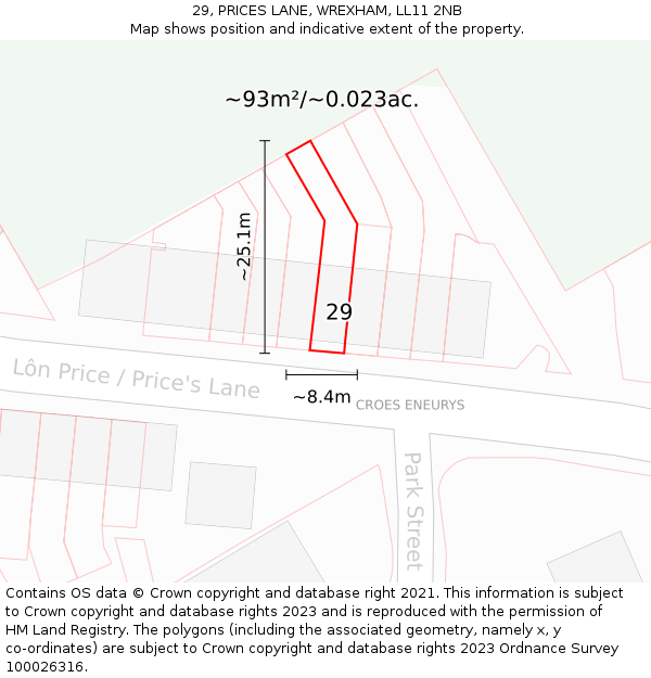 29, PRICES LANE, WREXHAM, LL11 2NB: Plot and title map